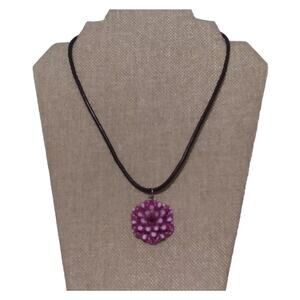 BSpoken Designs Necklace Flower Pendant Magenta White Polymer Clay? Black Cord